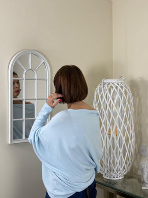 Giana asymmetric slouchy fine knit baby blue