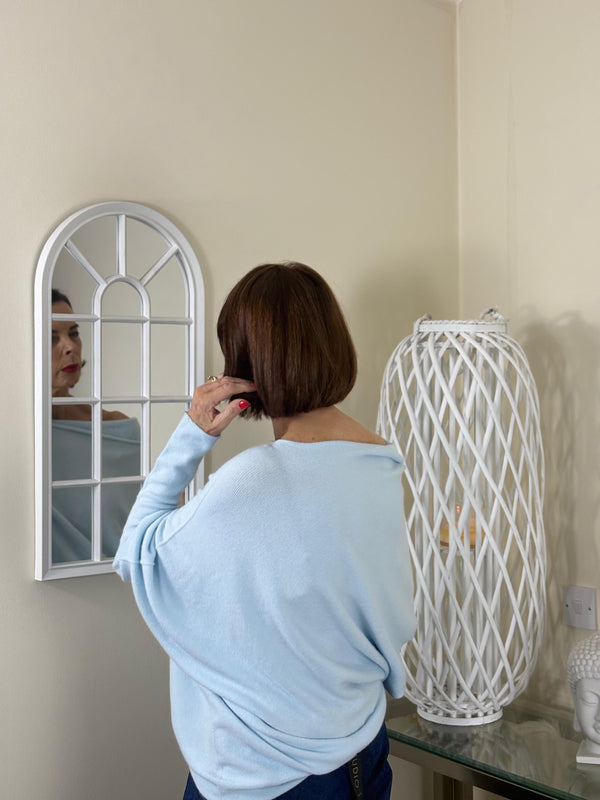 Giana asymmetric slouchy fine knit baby blue