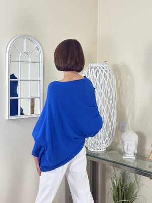 Giana asymmetric slouchy fine knit royal blue