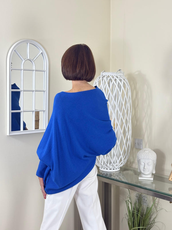 Giana asymmetric slouchy fine knit royal blue