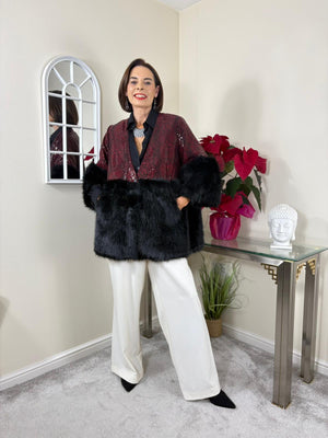 Erabella faux fur sequin jacket in mulberry
