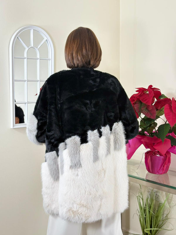 Christina faux fur jacket in black, beige and grey