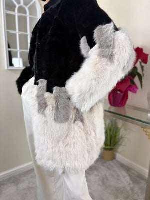 Christina faux fur jacket in black, beige and grey