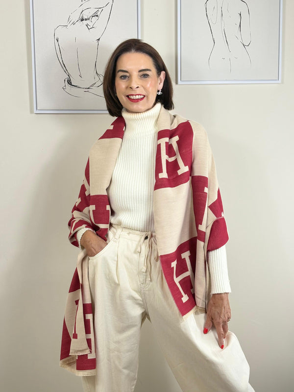 Harriet double sided scarf in raspberry