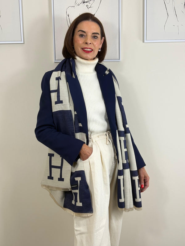 Harriet double sided scarf in navy