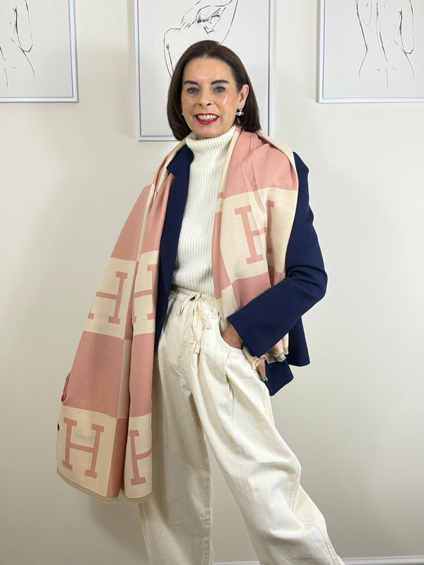 Harriet double sided scarf in light blush and beige