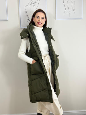 Naya Hooded Puffer gilet in sage