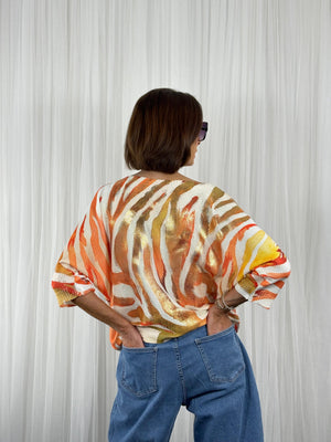 Alison fine knitwear in orange sorbet with gold foil