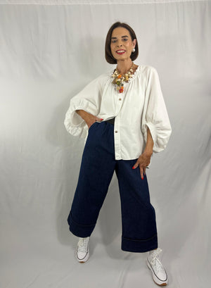 Kristy fine pin cord top in white