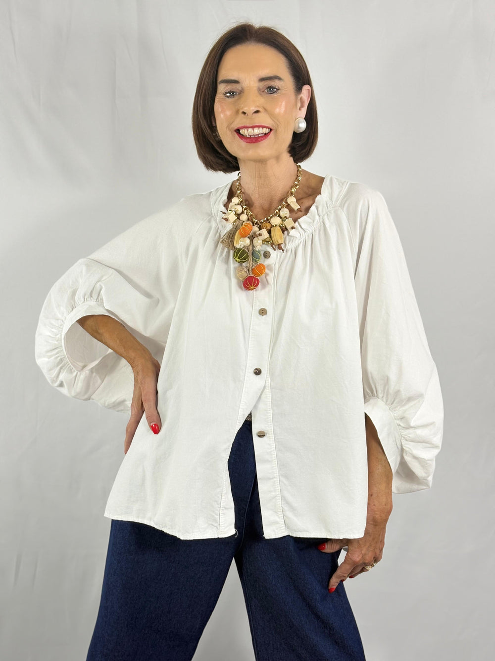 Kristy fine pin cord top in white