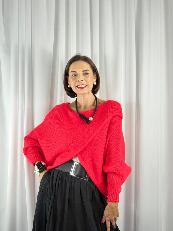 Enzo crossover knitwear in ruby red