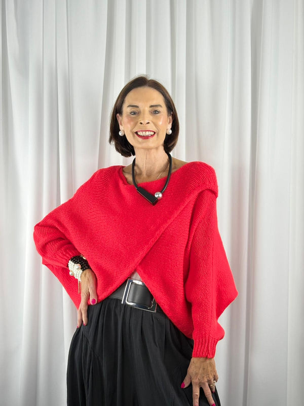 Enzo crossover knitwear in ruby red