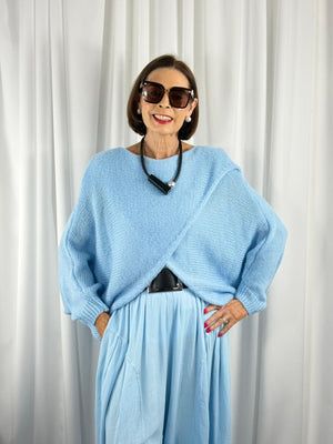 Enzo crossover knitwear in baby blue