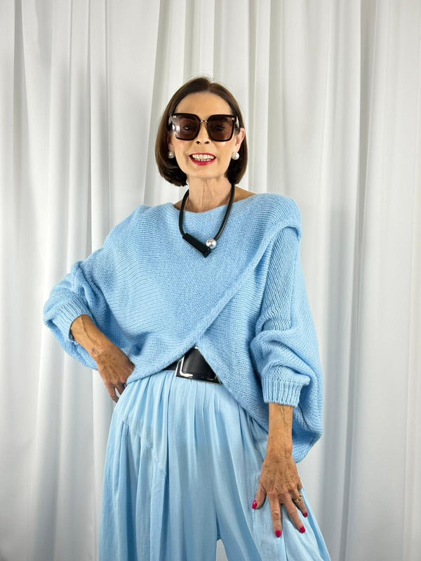Enzo crossover knitwear in baby blue