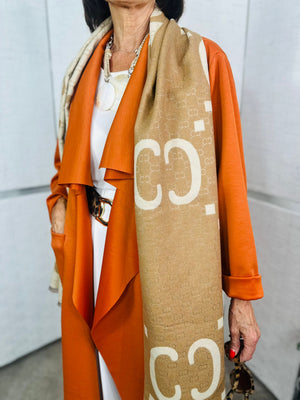Winnifred reversible scarf in camel and beige