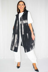 Taima Tie-Dye Sleeveless Jacket in Black With Beige