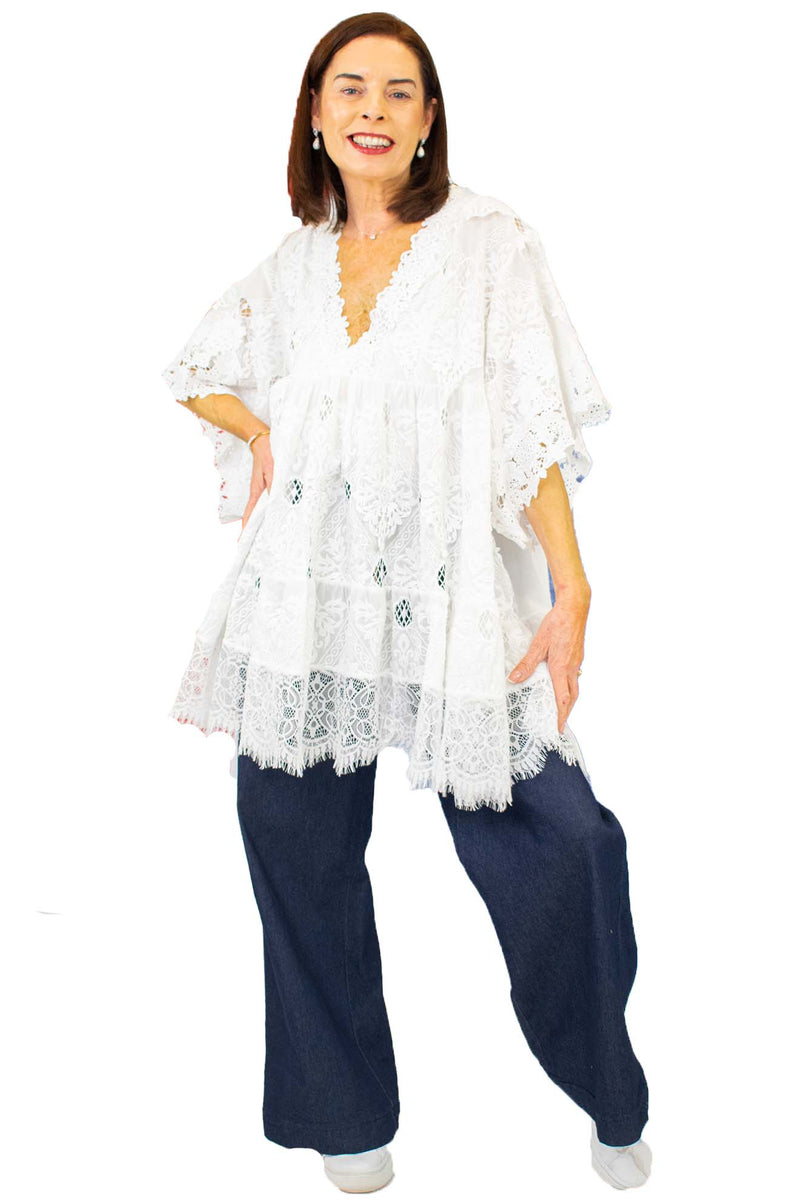 Elegant Broderie Anglaise Tunic in White