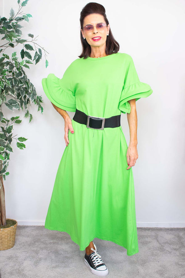 Ruffle Dress in Apple Green
