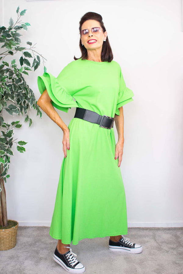 Ruffle Dress in Apple Green