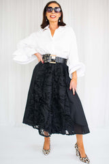 Francesca Floral Panel A-Line Skirt in Black