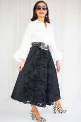Francesca Floral Panel A-Line Skirt in Black