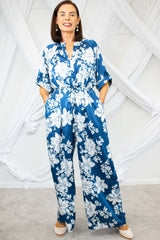 Florence Tie Waist Jumpsuit in  Navy Floral