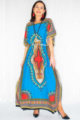 Kailani Kaftan Dress in Sky Blue with Multi