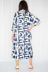 Verona Bold Letter Dress in Navy with Beige
