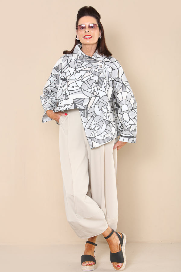 Victoria St Jacket in Grey Geometric Print