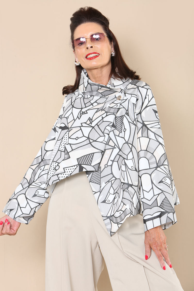 Victoria St Jacket in Grey Geometric Print