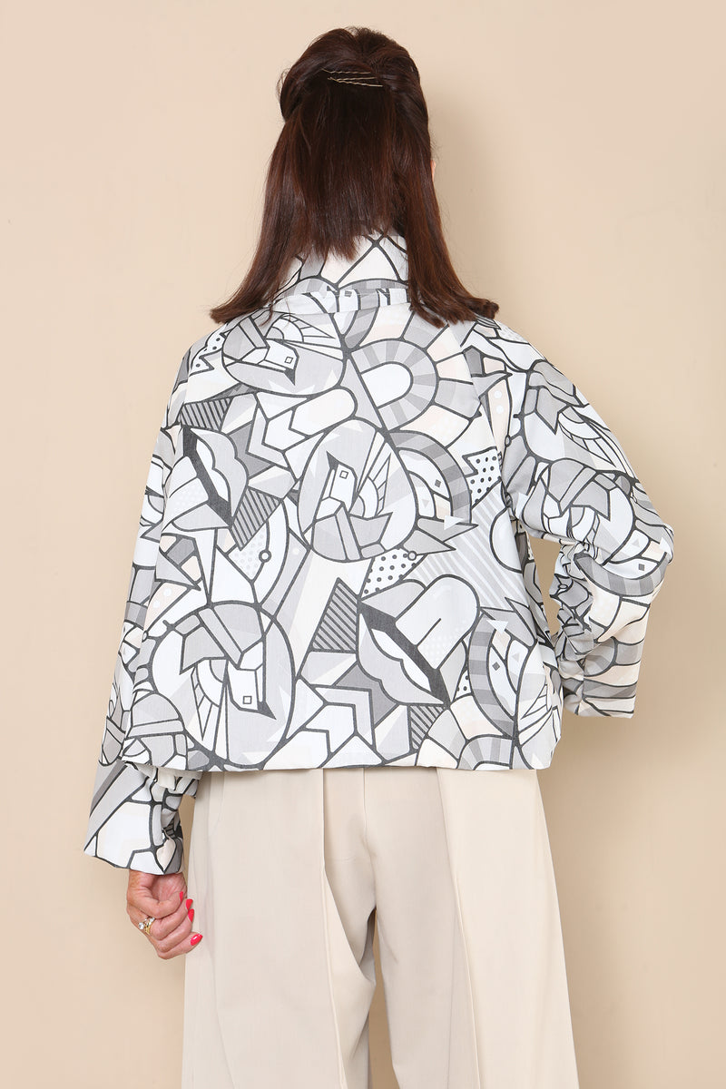 Victoria St Jacket in Grey Geometric Print