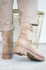 Kentucky Gold Detail Boot in Biscuit faux suede