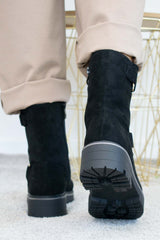 Kentucky Gold Detail Boot in Black faux suede