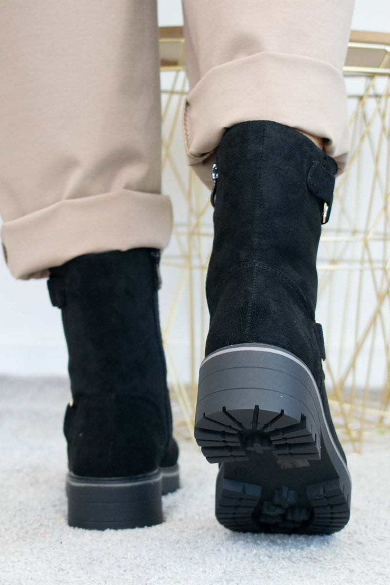 Kentucky Gold Detail Boot in Black faux suede