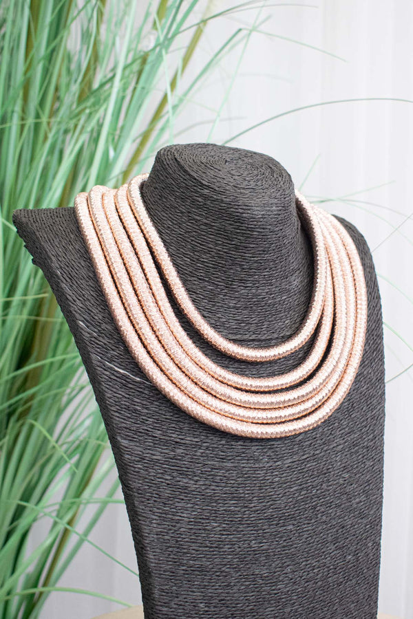 Layered Metallic Clasp Necklace in Rose Gold