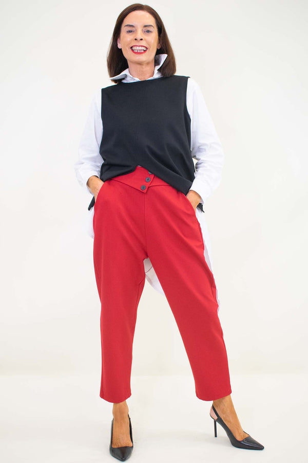 Bexley Button Trouser in Red
