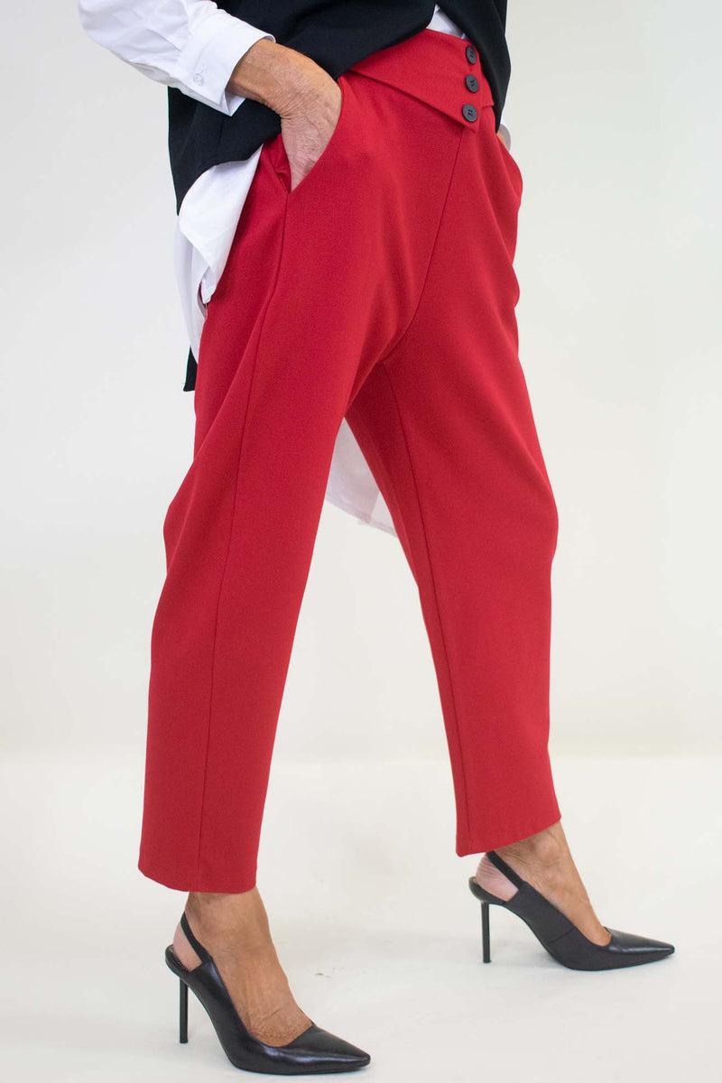 Bexley Button Trouser in Red