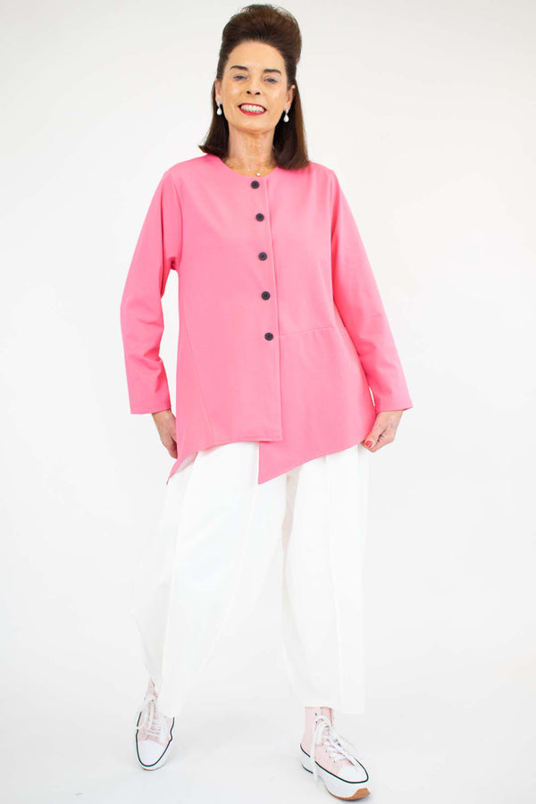 Elegant Cannes Asymmetric Button Jacket in Candy Pink