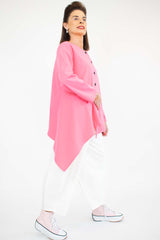Elegant Cannes Asymmetric Button Jacket in Candy Pink