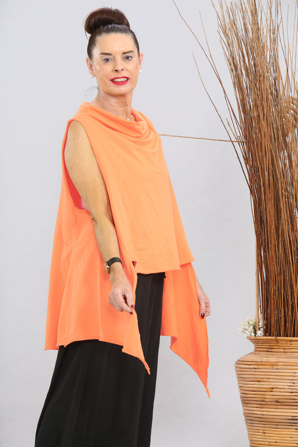 Raffi top over layering in coral