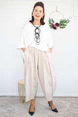 Charlie Scuba Cocoon Trouser in Light Beige