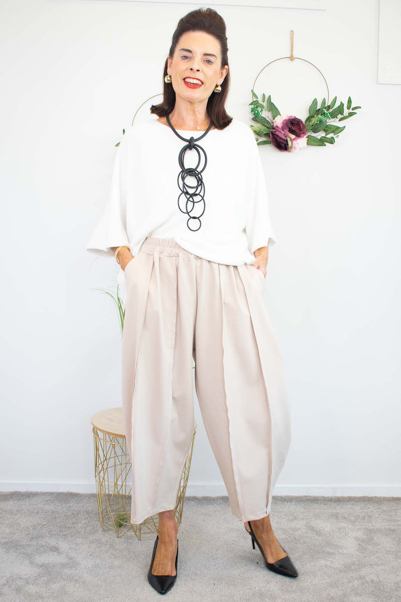 Charlie Scuba Cocoon Trouser in Light Beige