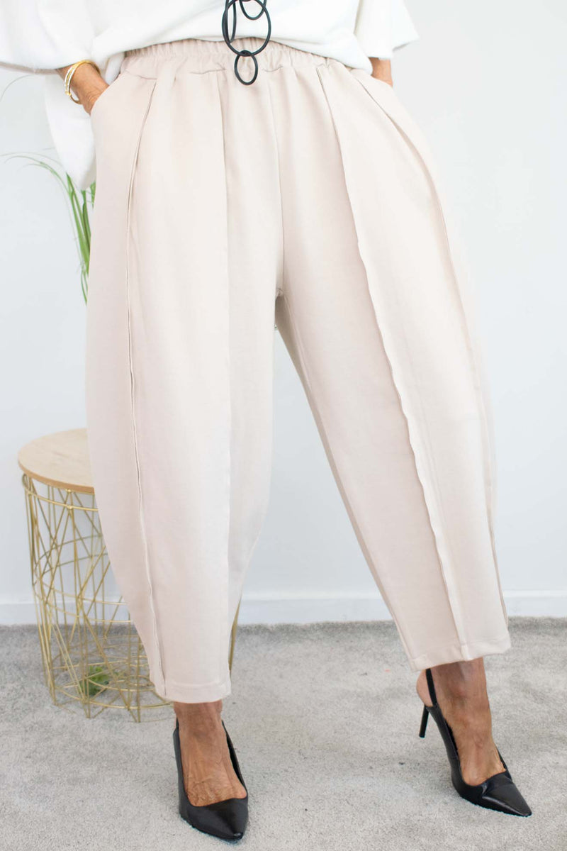 Charlie Scuba Cocoon Trouser in Light Beige