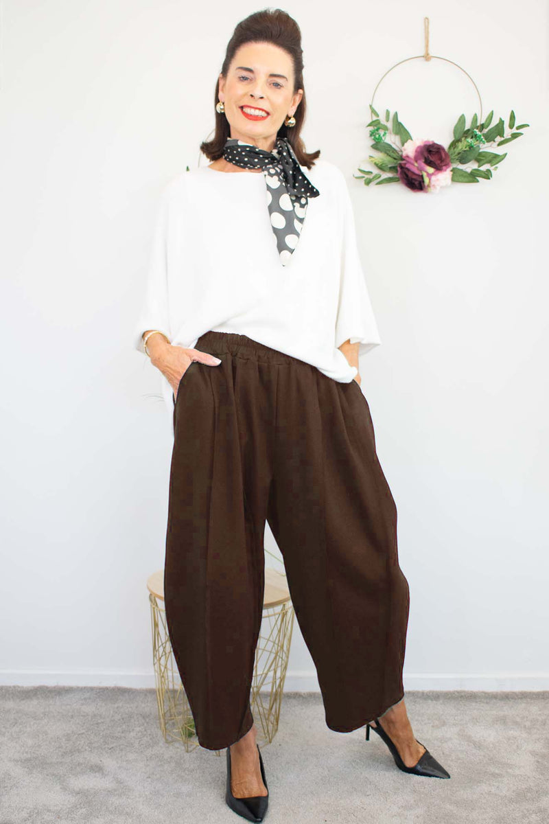 Charlie Scuba Cocoon Trouser in Chocolate