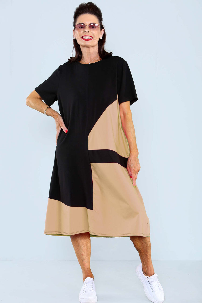 Chatterley Dress in Black with Beige