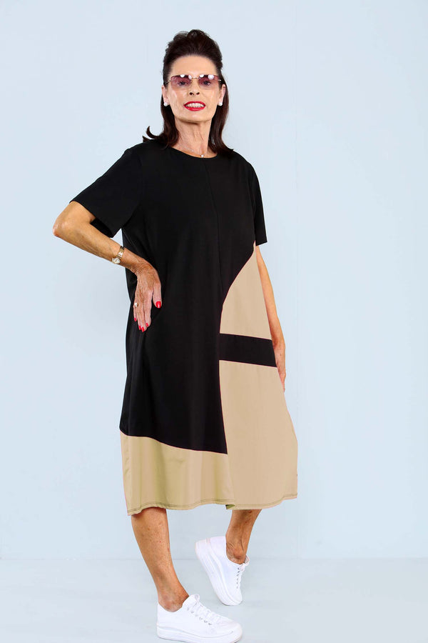 Chatterley Dress in Black with Beige