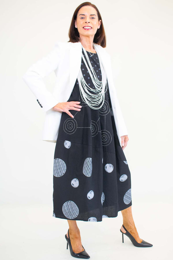 Clara Circle Print Cocoon Dress in Monochrome