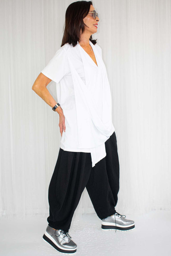 Rimini Cowl Neck Drape Top in White