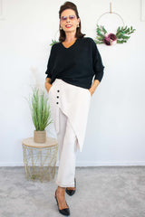 Harlow Button Detail Trouser in Warm Beige