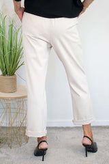 Harlow Button Detail Trouser in Warm Beige
